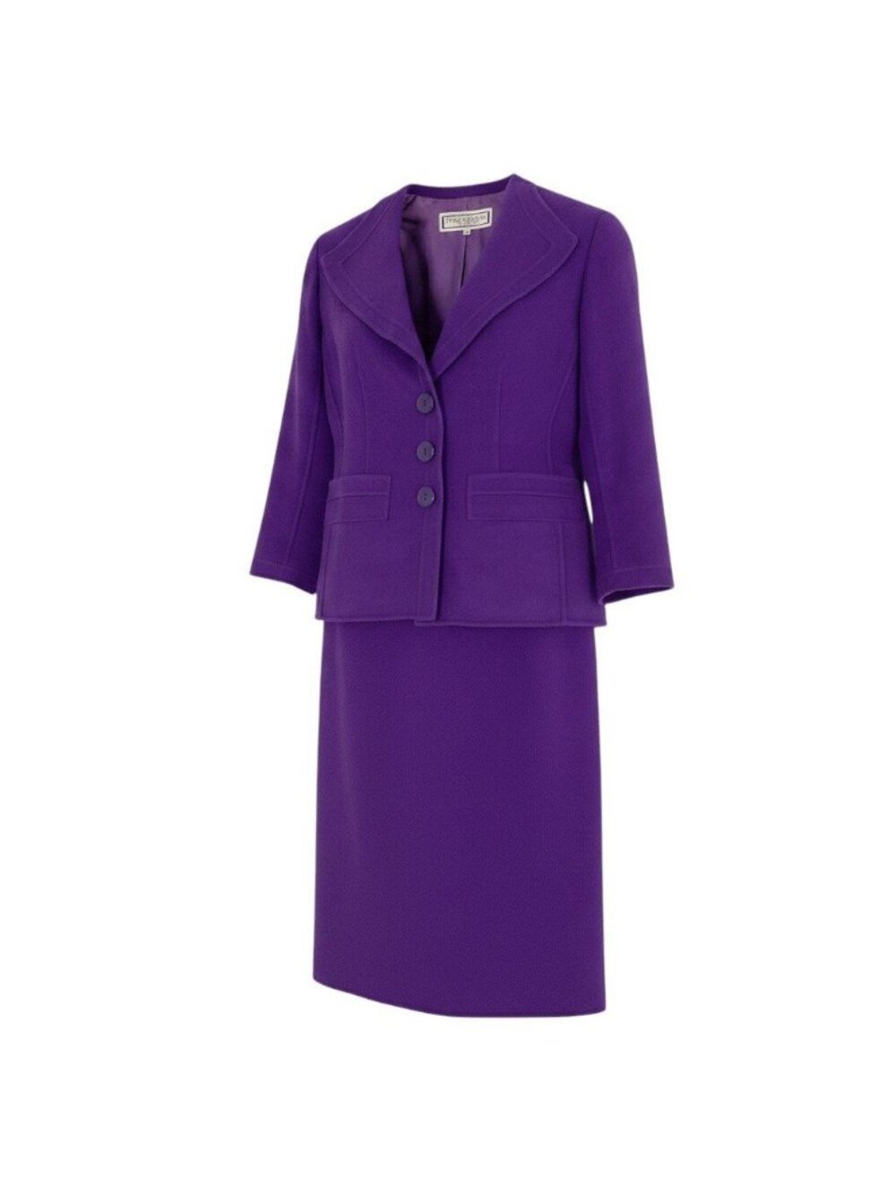 Saint Laurent Set Skirt Suit Tailored Jacket Knee Length Wool Blend M Purple